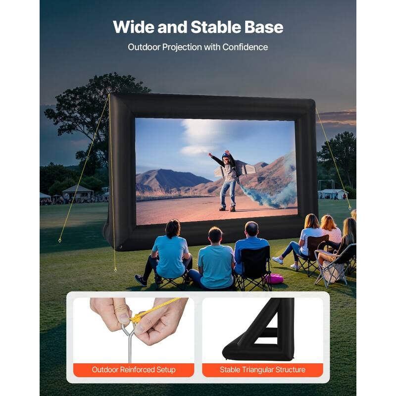 Outdoor & Indoor Movie Screen with 600D Washable Oxford Fabric 250W Quiet Blower Quick Setup, Front & Rear Projection