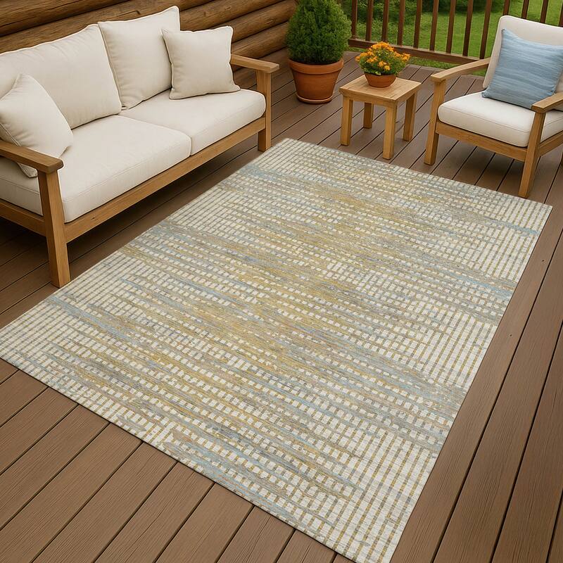 Machine Washable Indoor/ Outdoor Casual Keystone Chantille Rug - Ivory - 3' x 5'