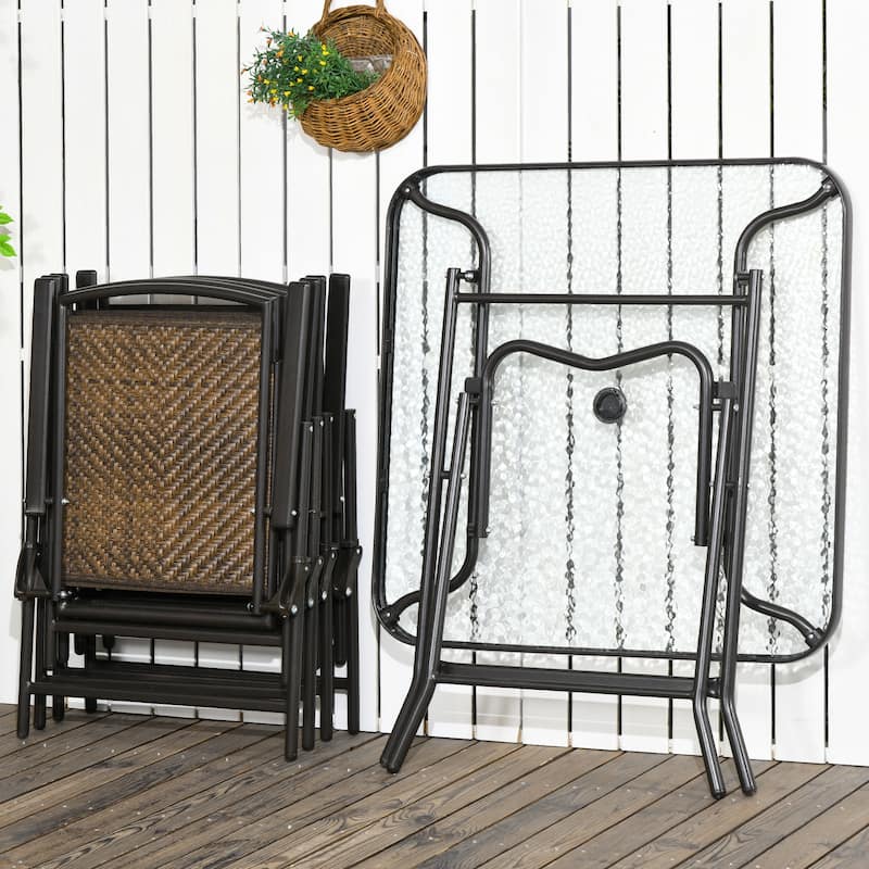 5 Pieces Wicker Patio Dining Set,Foldable Outdoor Table and Chairs,Wicker Furniture Dining Set with Umbrella Hole