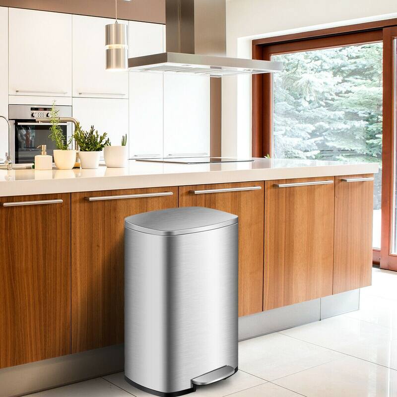 Gymax 13.2 Gallon Trash Garbage Can Stainless Steel Airtight Soft