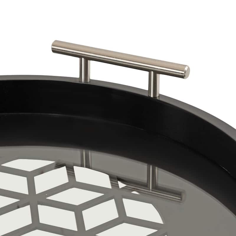 Kate and Laurel Caspen Round Pattern Decorative Metal Handles Tray