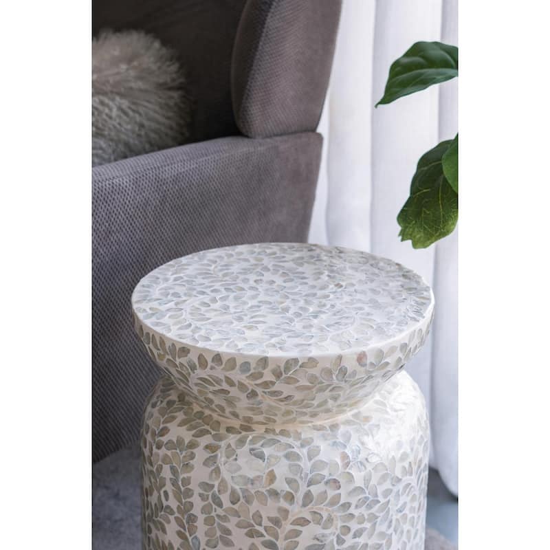 ​Eco-Friendly Capiz Table - Bamboo & White Shell Design, End Table, Side Table - 14x14x20"