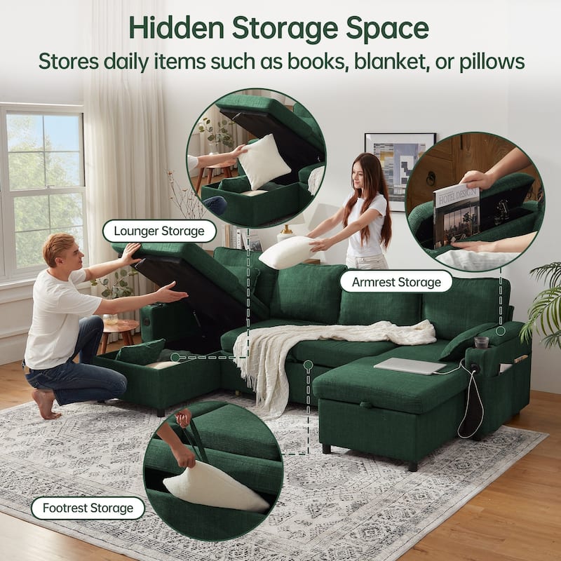 Convertible Sleeper Sofa 3-in-1 Pull Out Sectional Sofa Bed L/U-Shaped Couch with Storage Chaise