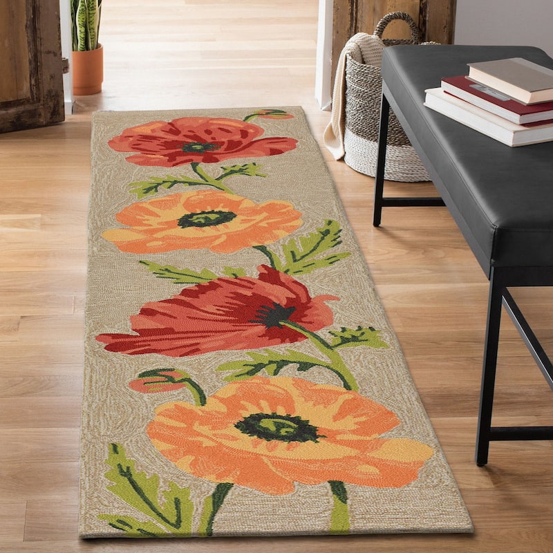Liora Manne Ravella Icelandic Poppies Indoor/Outdoor Rug - 2' x 8' - Natural
