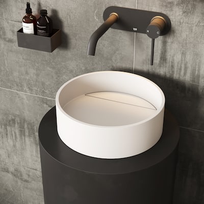 VIGO Montauk 15"L x 15"W x 5"H Matte Stone Round Bathroom Vessel Sink