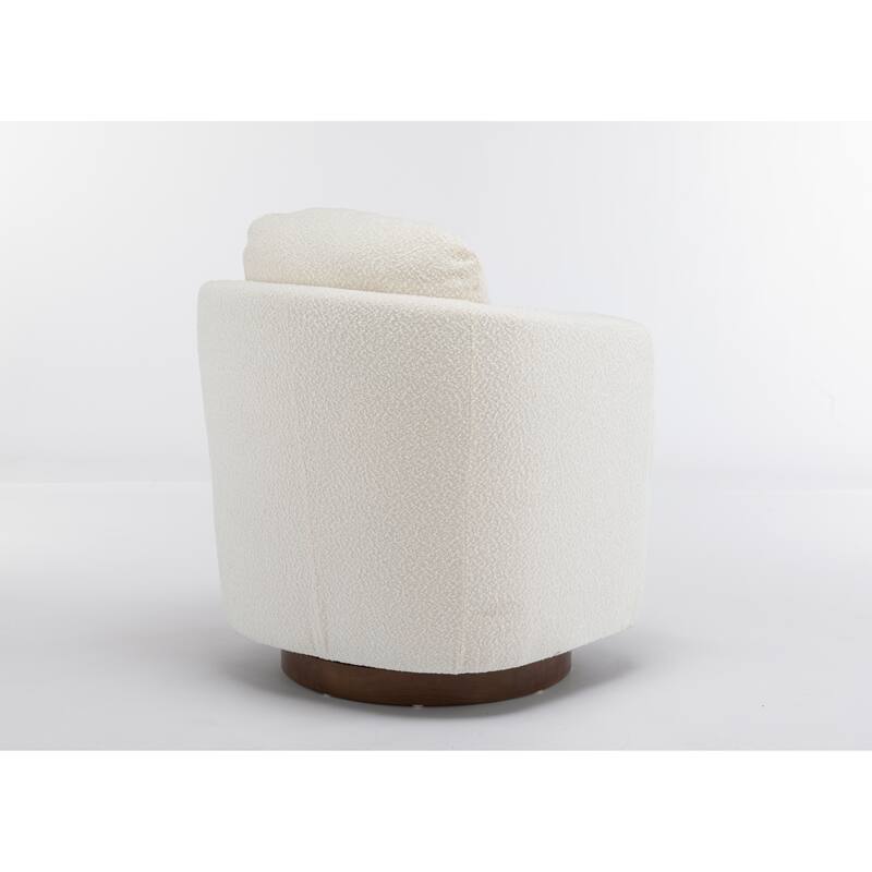 Fabric Swivel Accent Chair With Soild Wood Round Brown Base Leg