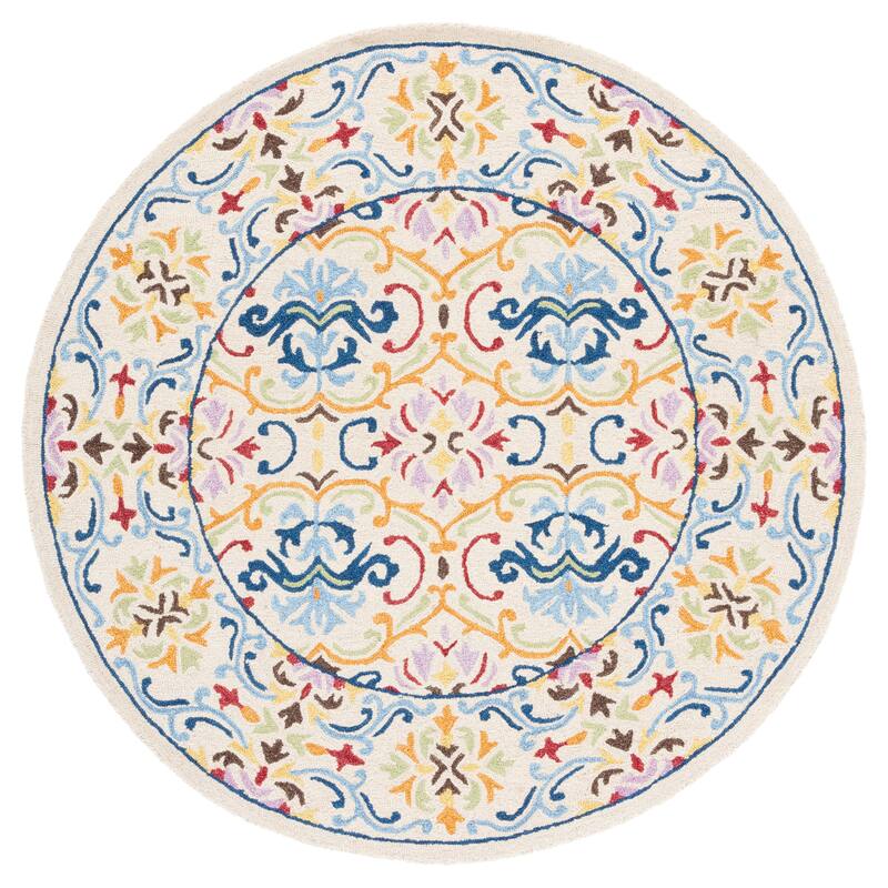 SAFAVIEH Handmade Micro-Loop Sinela Wool Rug - 5' Round - Beige/Blue