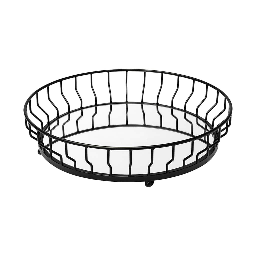 Helena 20L x 20W Black Metal Mirrored Bottom Round Serving Tray - 19.9L x 19.9W x 3.9H