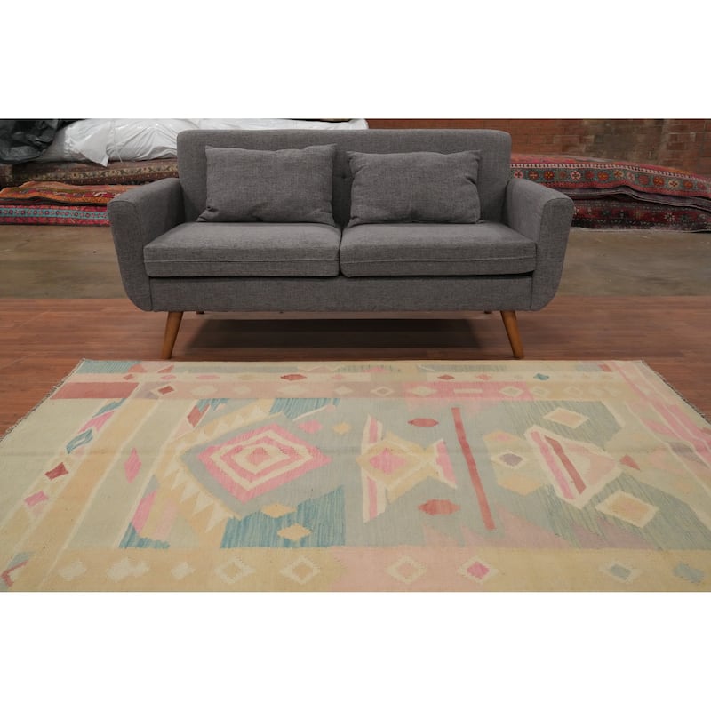 Hand Woven Oriental 100% Wool Carpet Southwestern Tribal Multi-Colored Kilim Area Rug - 6' 9'' X 5' 0''