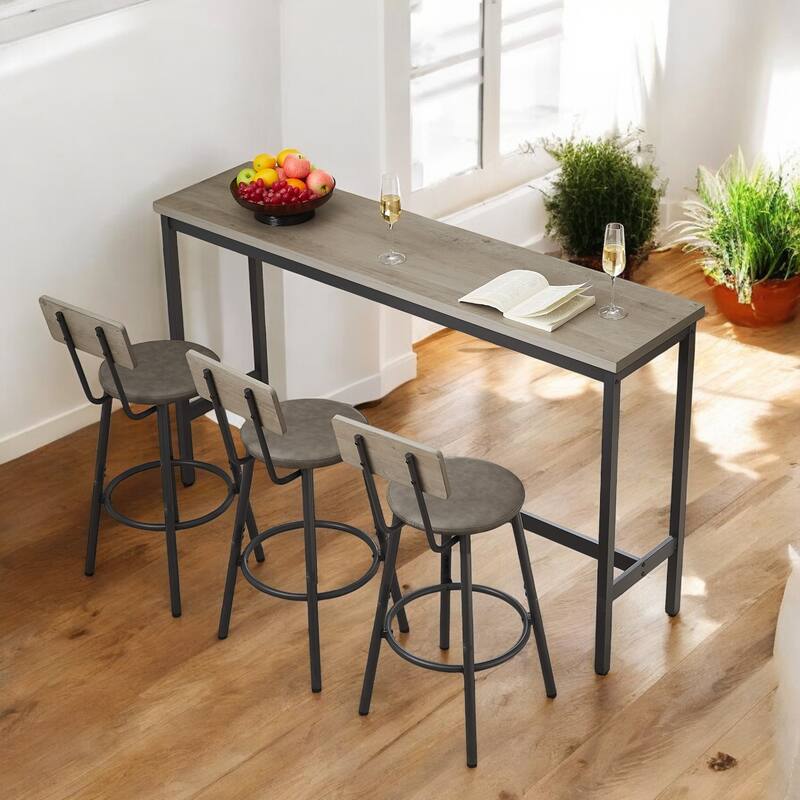 Industrial 63" Bar Table Set with 3 PU Upholstered Stools, Modern Breakfast Table for Kitchen, Living Room, or Banquet Hall