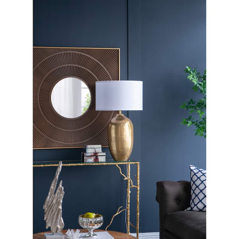 D18x31" Round Aluminum Sheet Gold Table Lamp with White Fabric Shade(Lamp Shade Assembly Required)