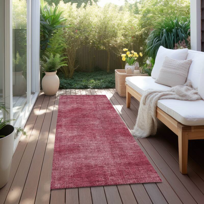 Machine Washable Indoor/ Outdoor Simple Solid Chantille Rug - Garnet - 2'3" x 7'6"