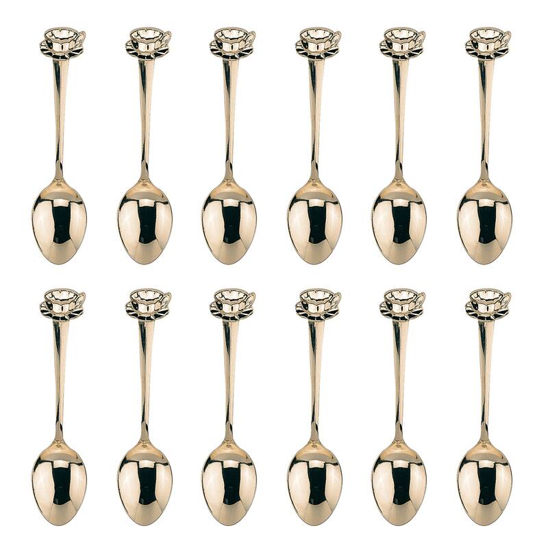 Fino Demi Spoon Set, Cup and Saucer Design, Gold Plated Stainless Steel, Set of 12