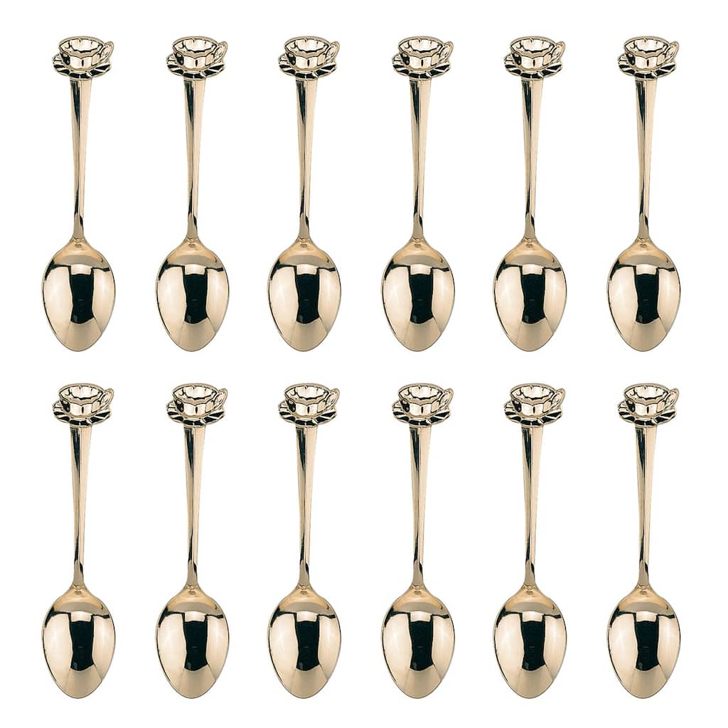 Fino Demi Spoon Set, Cup and Saucer Design, Gold Plated Stainless Steel, Set of 12