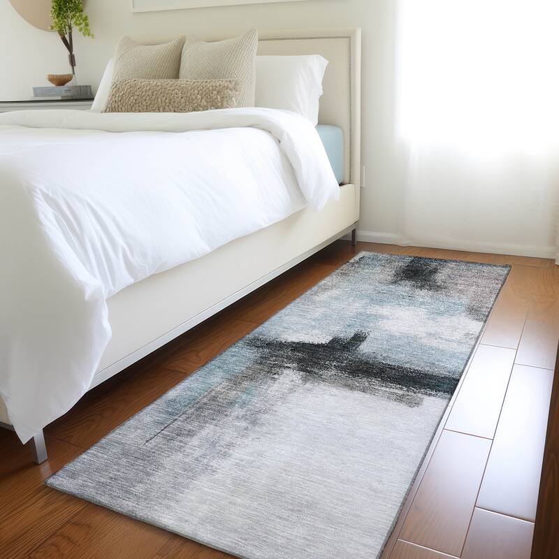 Machine Washable Indoor/ Outdoor Contemporary Abstract Chantille Rug - Blue - 2'3" x 7'6"