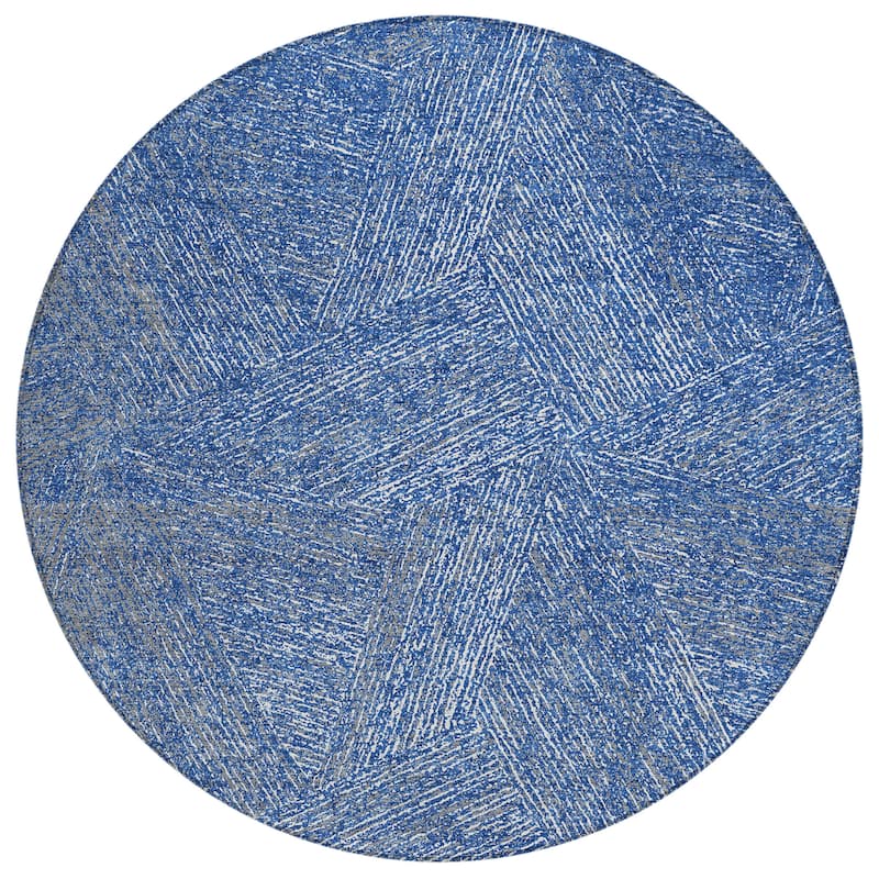 Machine Washable Indoor/ Outdoor Solid Geo Chantille Rug