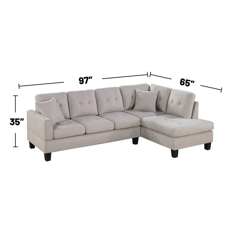2 Piece Velvet Sectional Sofa Set with 2 Accent Pillows
