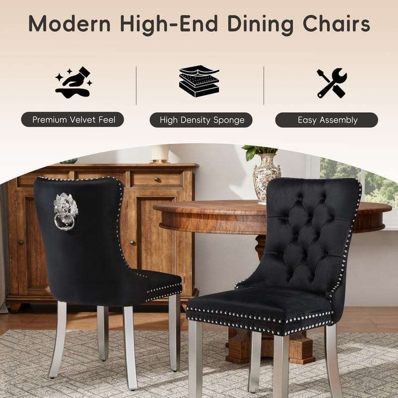 High-end Tufted Velvet Upholstered Nailhead Dining Chair Set of 4