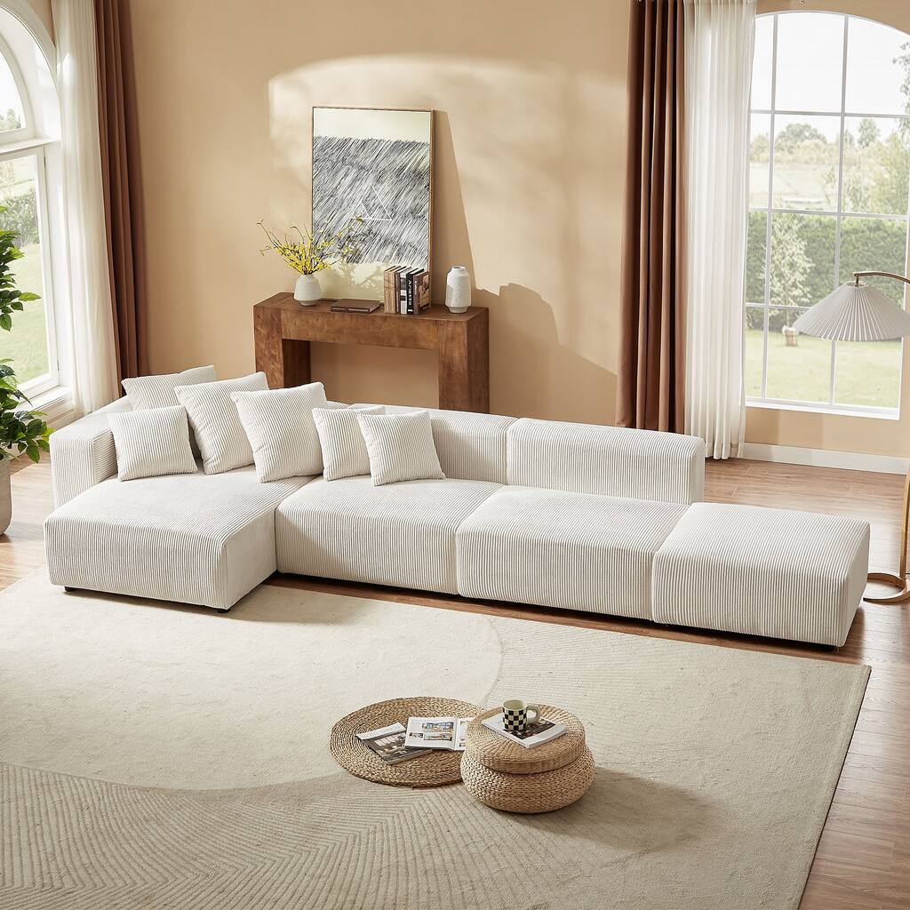 L-Shaped Corduroy Sectional Modular Sofa