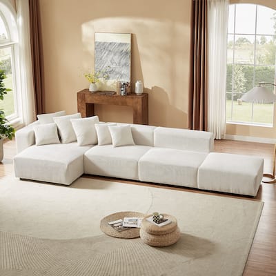 Soft Corduroy Sectional Modular Sofa Set L-Shaped Chaise Couch