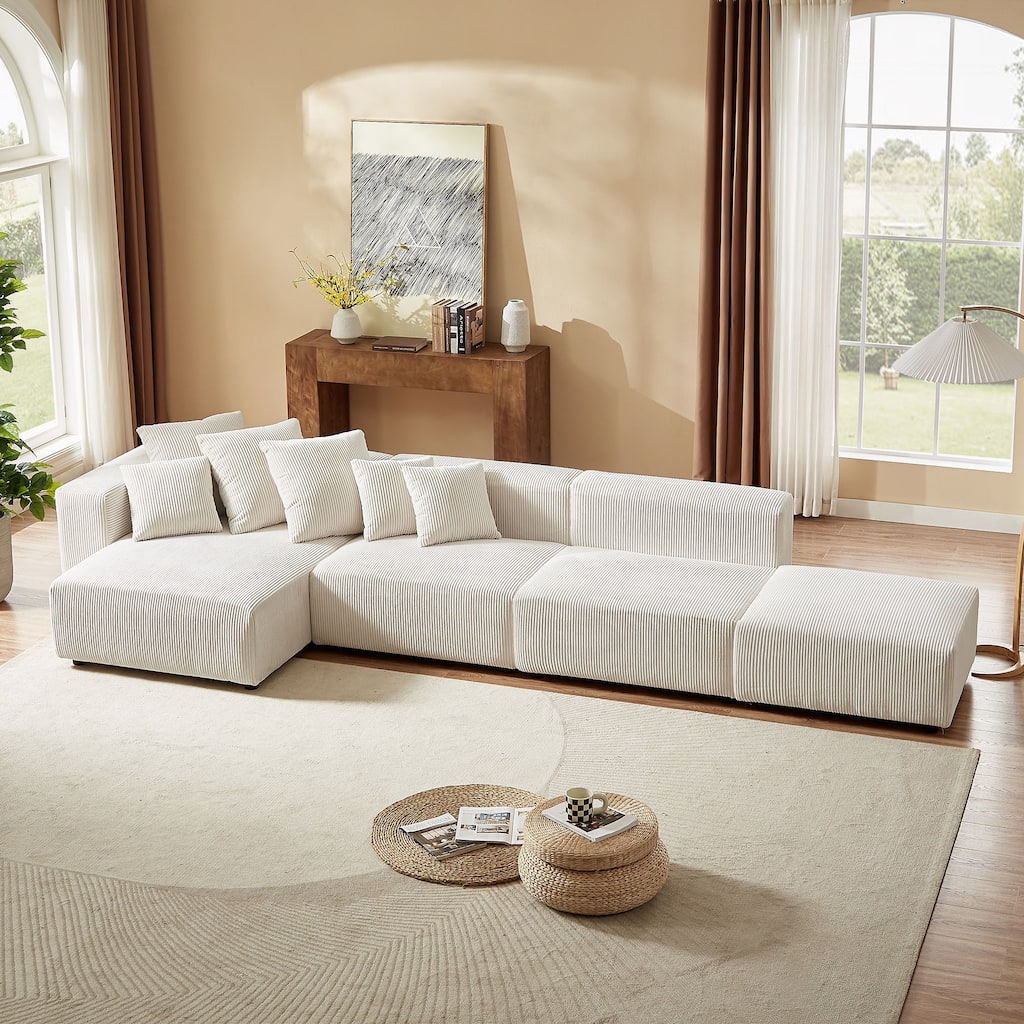Soft Corduroy Sectional Modular Sofa Set L-Shaped Chaise Couch