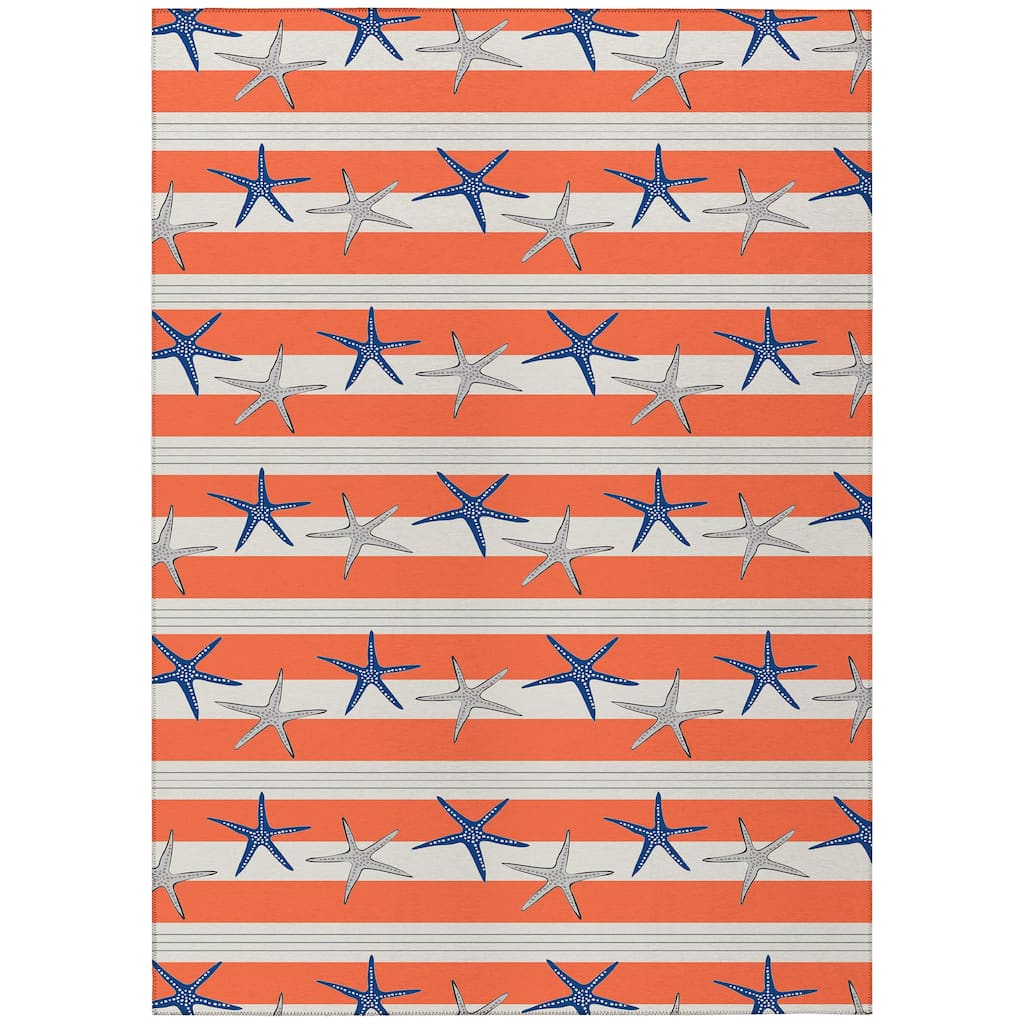 Indoor/ Outdoor Surfside Starfish Stripes Washable Rug New
