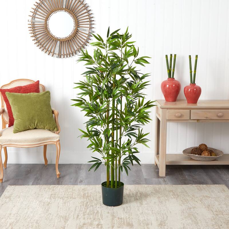 Artificial Bamboo Tree 5ft Indoor Outdoor Decorative Plant Home Decor - Green - 51-60 Inches