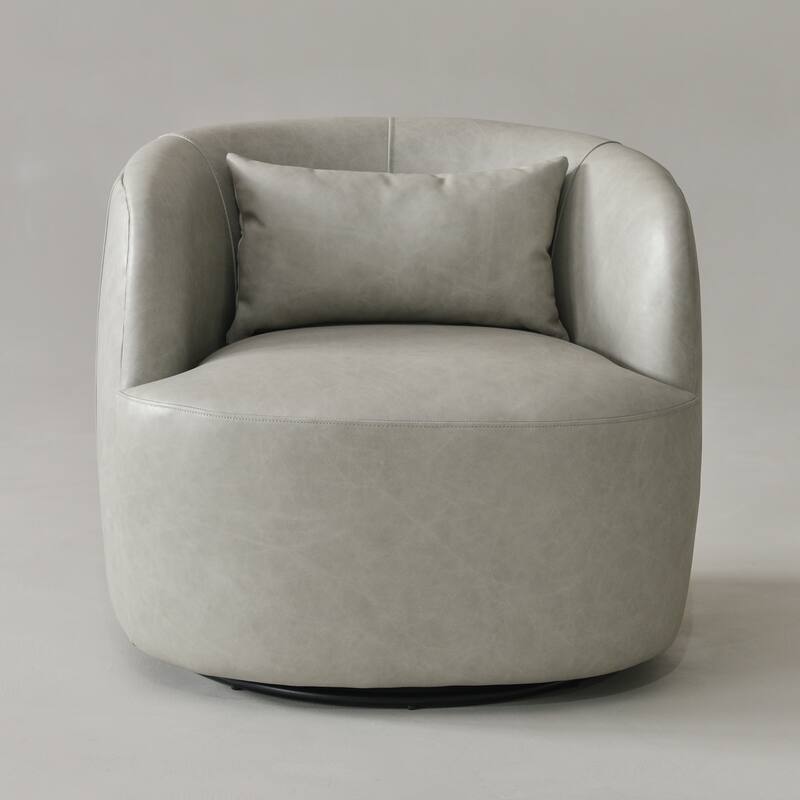 KINWELL 100% Top Grain Genuine Leather Swivel Armchair with Pillow