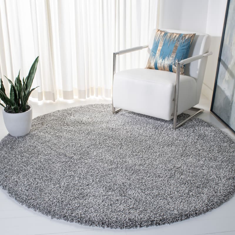 SAFAVIEH Evolution Shag Gwenaele Solid 1.8-inch Thick Rug - 6'7" Round - Grey - Round