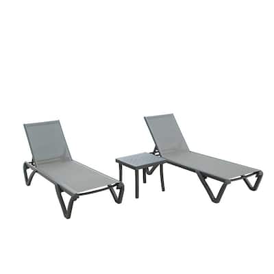 3 Piece Adjustable Patio Lounge Set ,Aluminum and Polypropylene Chairs with Table