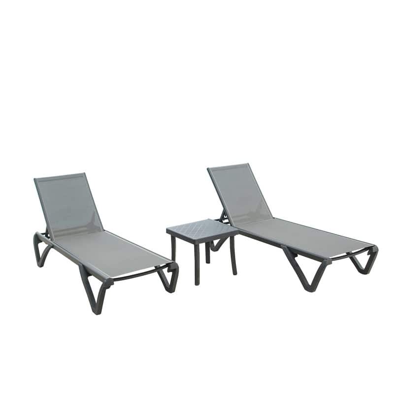 3 Piece Adjustable Patio Lounge Set ,Aluminum and Polypropylene Chairs with Table