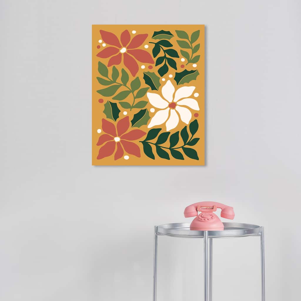 Wynwood Studio Canvas Holiday and Seasonal Poinsettias Artwork Plain Gold Modern & Contemporary Wall Art Canvas Print