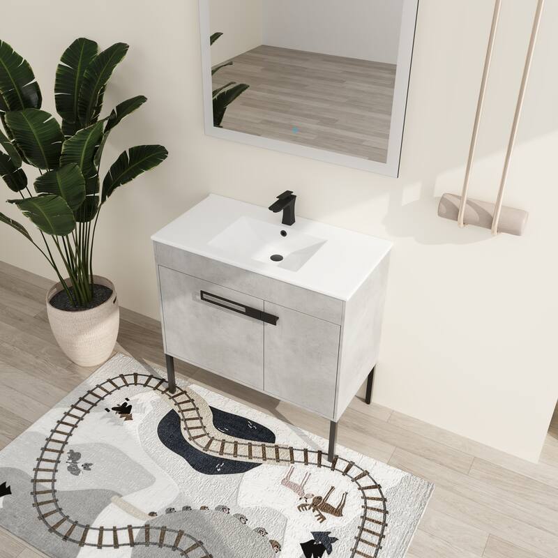 Malwee 24"/30"/36" FreeStanding Bathroom Vanity, Floor Stand Bathroom Vanity with Ceramic Top,Soft Close Door
