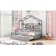 preview thumbnail 3 of 40, Wooden Twin Size House Bed with Trundle,Kids Bed with Shelf, Gray