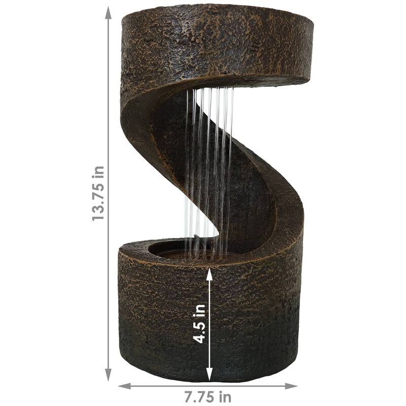 Sunnydaze Winding Showers Tabletop Water Fountain with LED Light - 13-Inch - 13.75-In