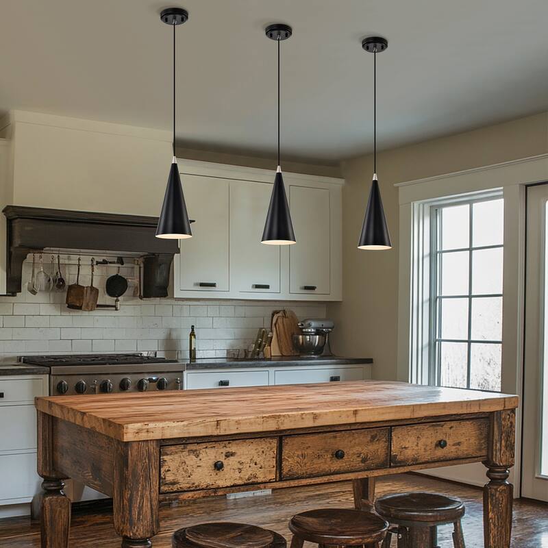 1-Light Matte Black and Brushed Nickel 6 in. Mini Pendant Light with Cone Metal Shade