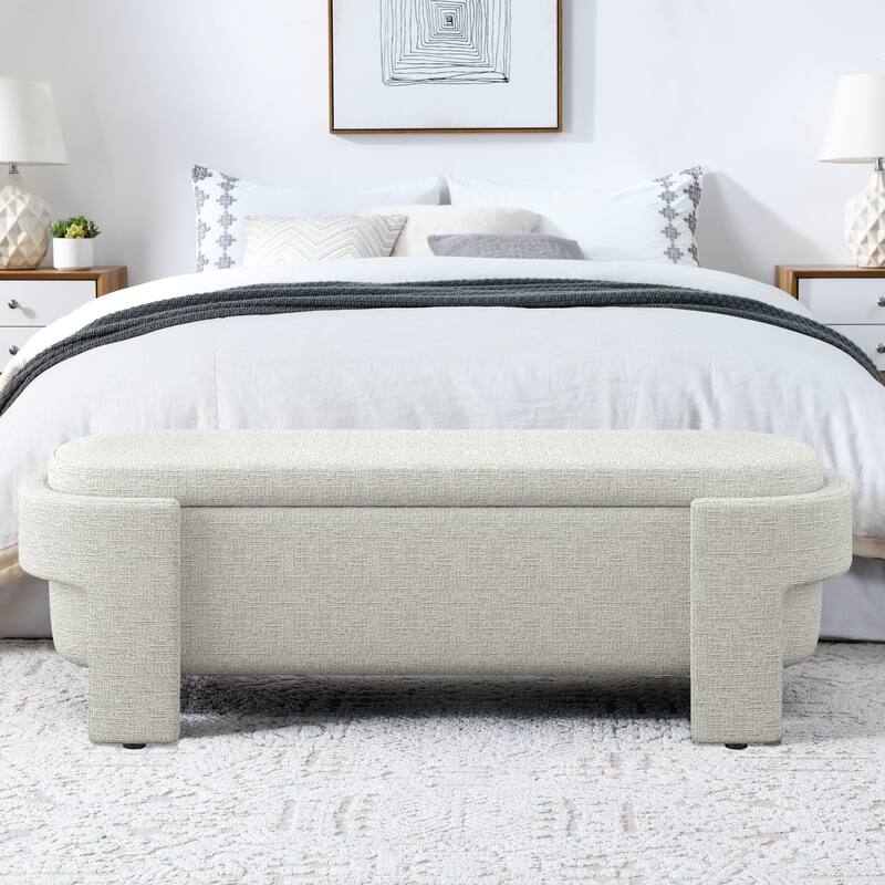Linen Storage Bench for Bedroom, Large Upholstered End of Bed Ottoman Modern Window Bench with Hidden Storage