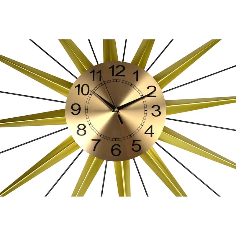 HomeRoots 28" Gold And Black Metal Silent Analog Starburst Wall Clock - 28.00 in. x 28.00 in. x 2.00 in.