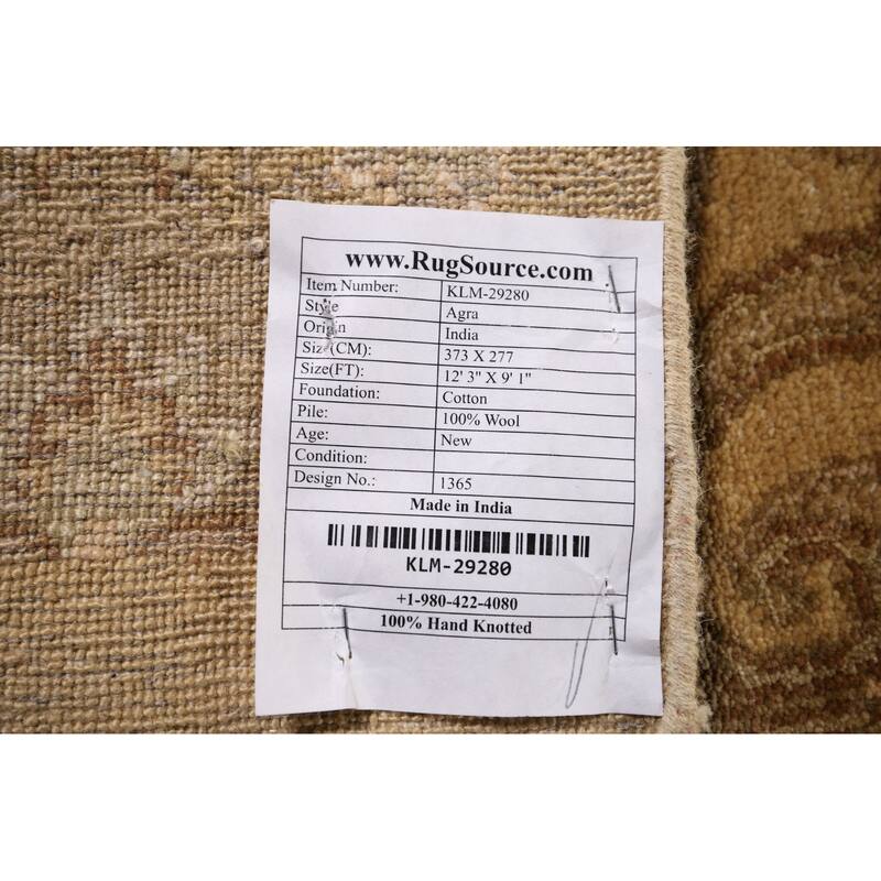 All-Over Gold Agra Oriental Area Rug Hand-Knotted Wool Carpet - 9'1" x 12'3"