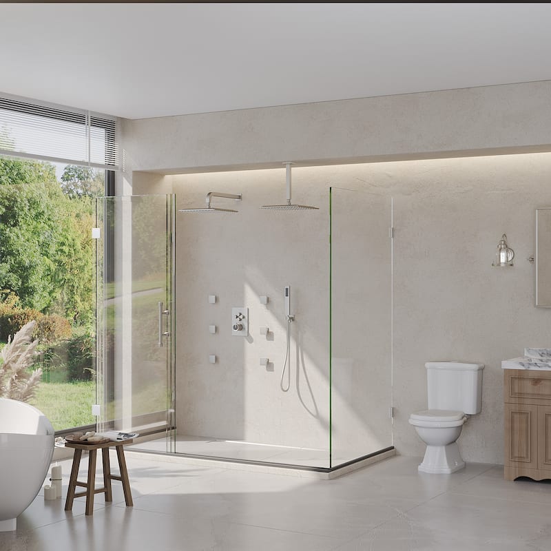 Thermostatic Dual Shower Head System ,12" High-Pressure Rainfall Shower Faucet with 4-Function Sprays