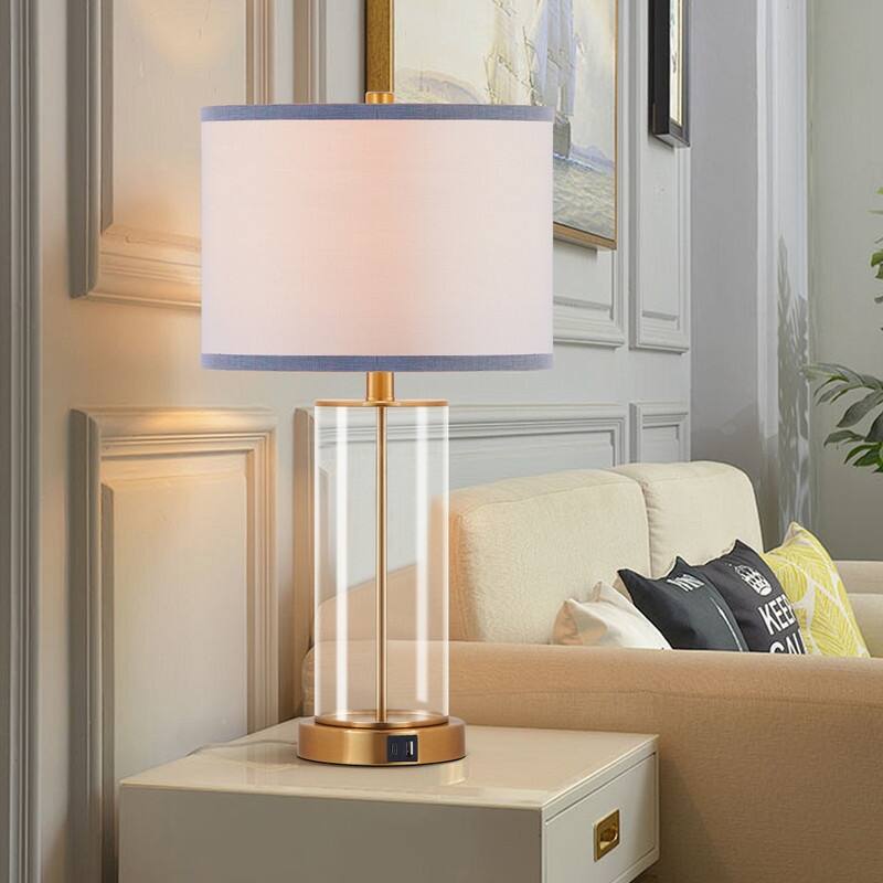 KAWOTI 23 inch Glass Table Lamp Set with Bulbs and USB Ports (set of 2)