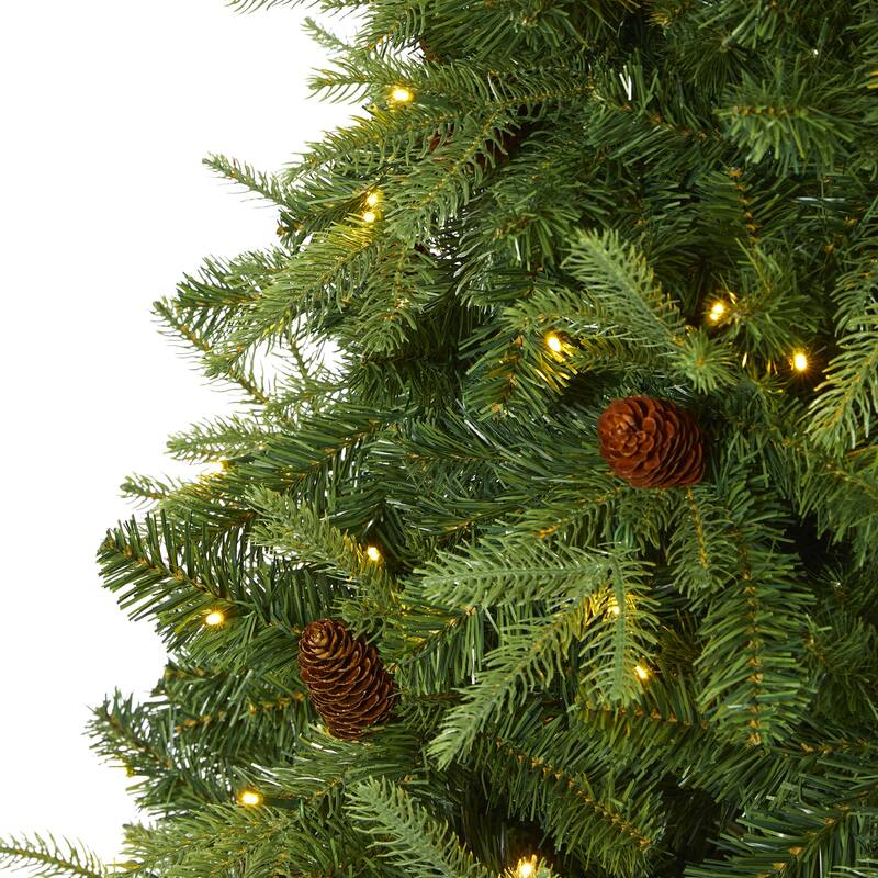 7ft Artificial Christmas Tree with Lights & Pine Cones - Holiday Spruce Decor - Green - 84