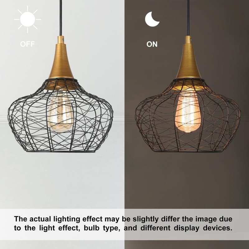 Farmhouse 10 inches Black 1-light Pendant Cage Coastal Globe Ceiling Lights - D10'' x H72''