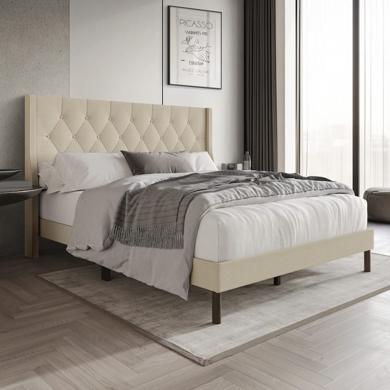 Oregon Twin Button-Tufted Upholstered Wingback Panel Bed