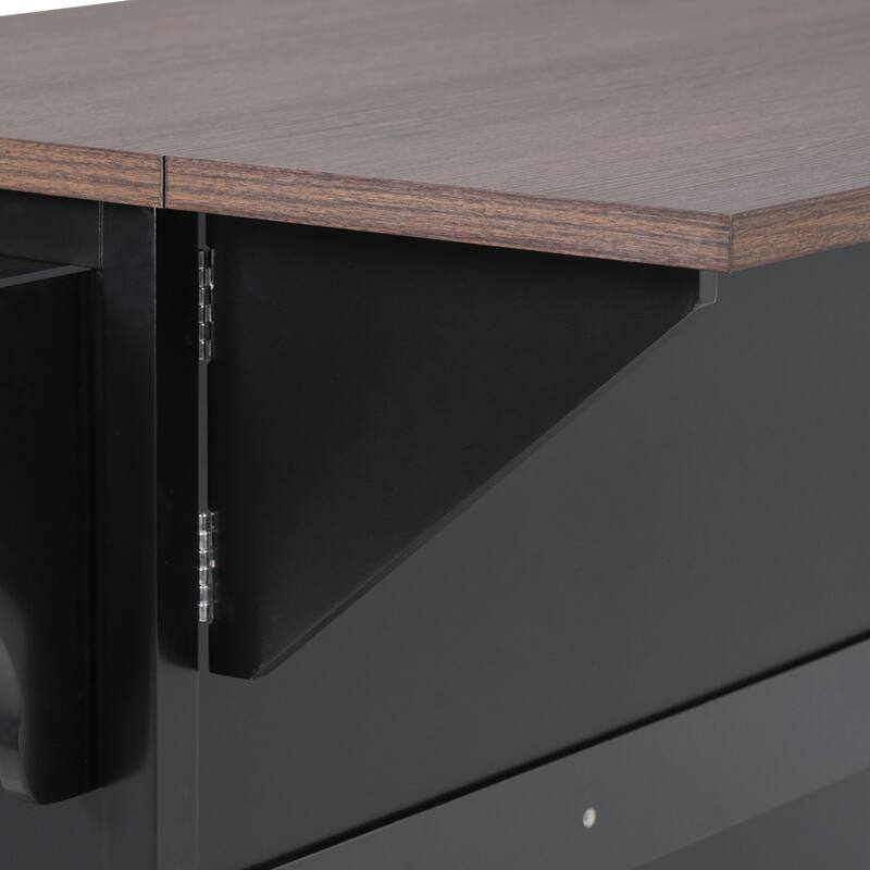 54.9" Kitchen Island with Drop Leaf, Storage, Barn Doors & Power Outlet