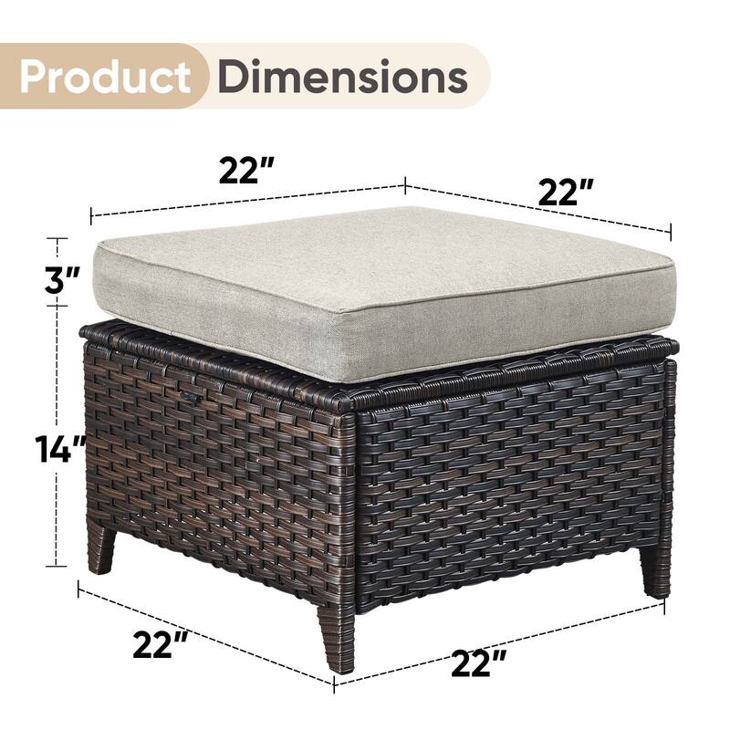 Outdoor Ottomans for Patio Set of 2 PE Wicker