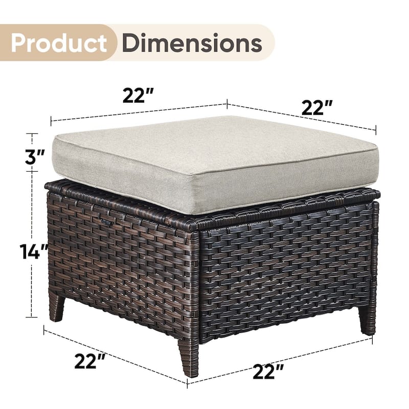 Outdoor Patio Footstool Ottomans with Cushion Brown-Beige - Brown