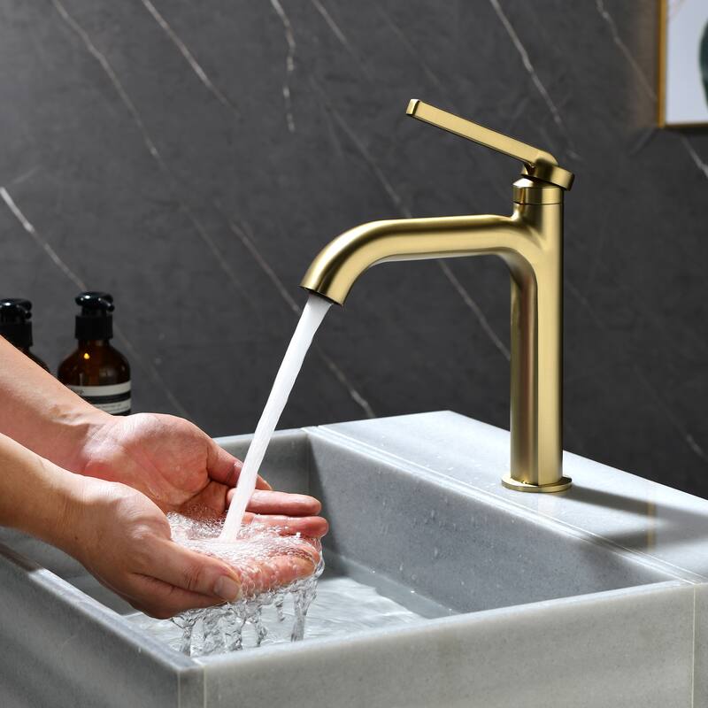 9-12" H Solid Brass Single Handle Bathroom Sink Faucet