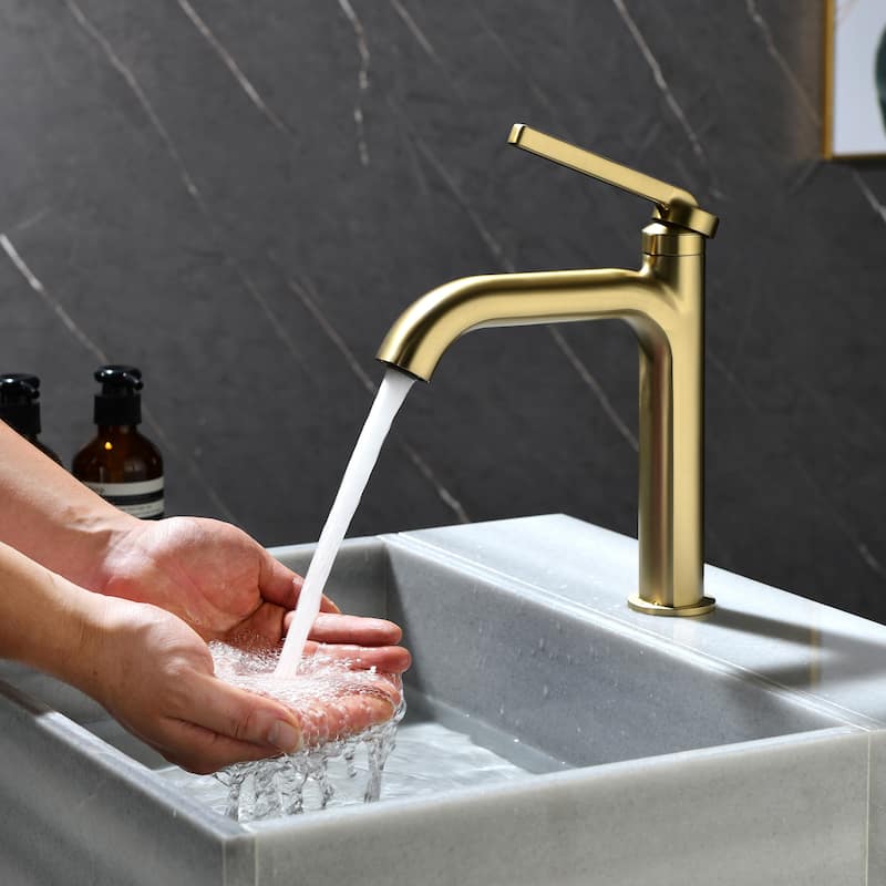 9-12" H Solid Brass Single Handle Bathroom Sink Faucet