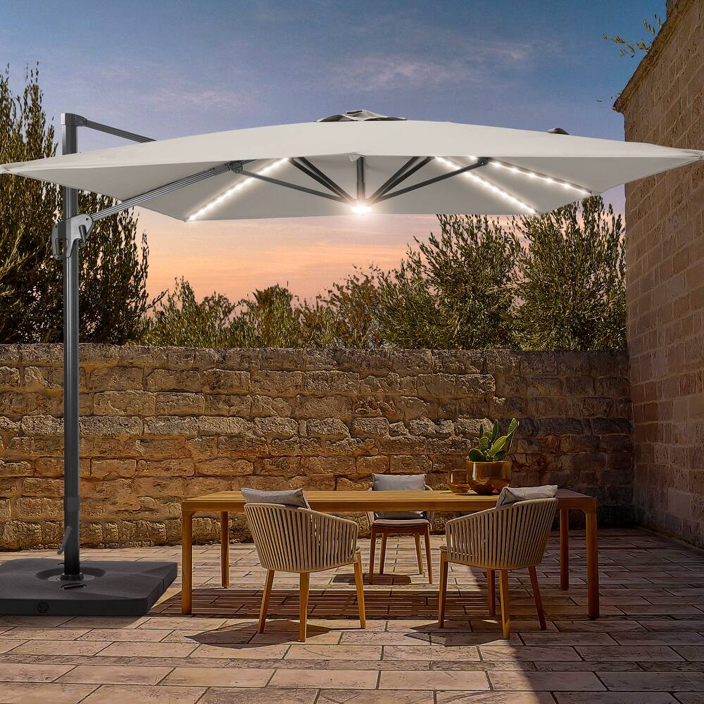 LIVOOSUN 11.5x9FT LED Cantilever Patio Umbrella Solution-Dyed Fabric w/Base